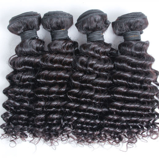 4 pcs 7A Deep Wave Malaysian Virgin Hair Weave Natural Black mhw012