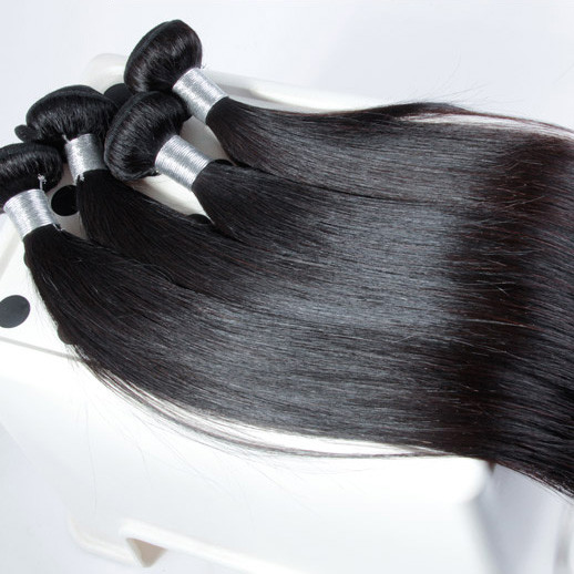 4 paquetes 8A Cabello peruano virgen Tejido recto sedoso Negro natural