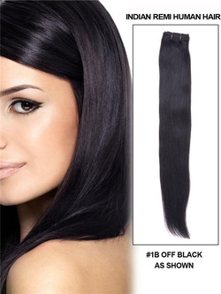 Billig Natural Black(#1B) Silky Straight Remy Human Hair Weave