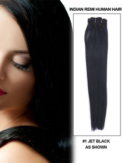 Paquetes de cabello Remy liso y sedoso negro azabache (# 1)